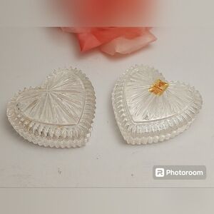 Pair of Cut Crystal Heart Trinket Boxes
